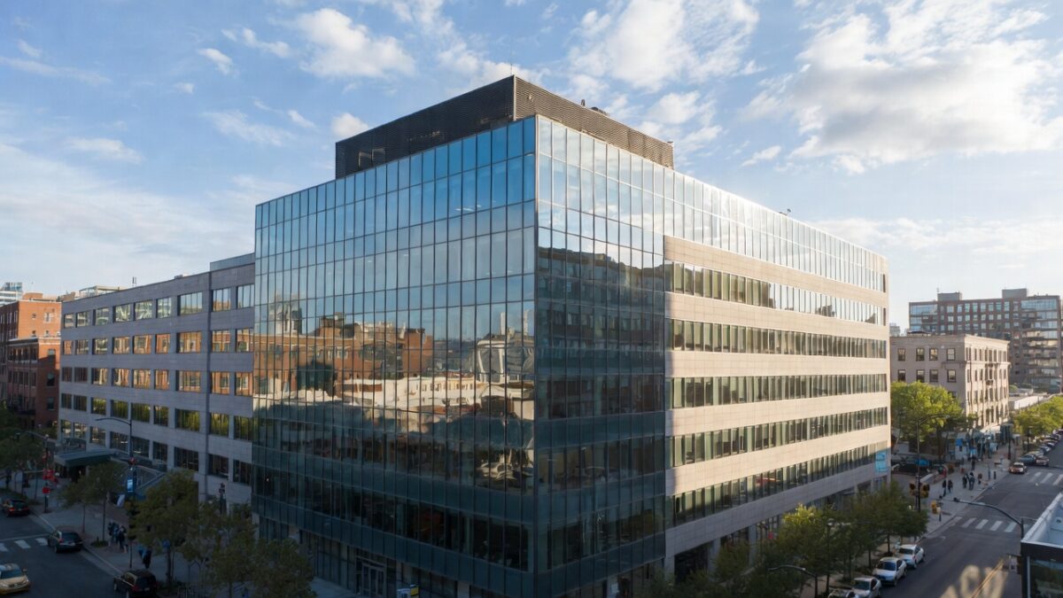 person installing commercial window film image