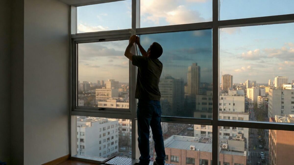 person installing commercial window film image